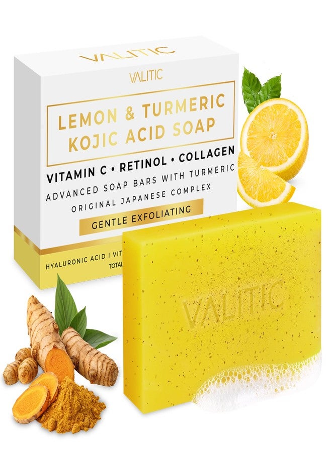 VALITIC Lemon Turmeric Soap for Dark Spots - Kojic Acid Soap for Face and Body - Exfoliating Bar for Brightening, Skin Tone Corrector with Retinol, Vitamin C, Collagen and Hyaluronic Acid - 1 Pack - Image 1